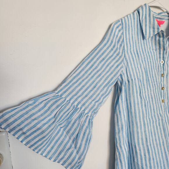 Lilly Pulitzer Jazmyn 3/4 Sleeve Linen Striped Mini Dress 0 Beach Nautical - Picture 5 of 9